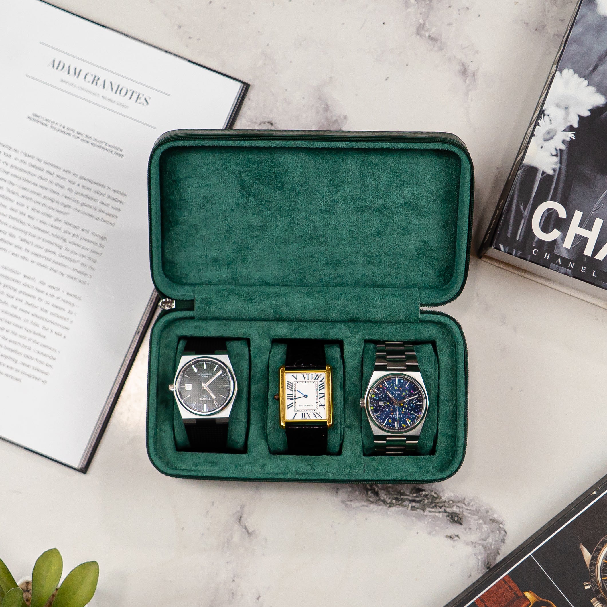 Emerald Green Watch Box - 3 Slot